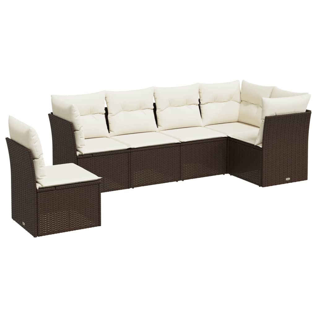 sofasæt til haven 6 dele med hynder polyrattan brun