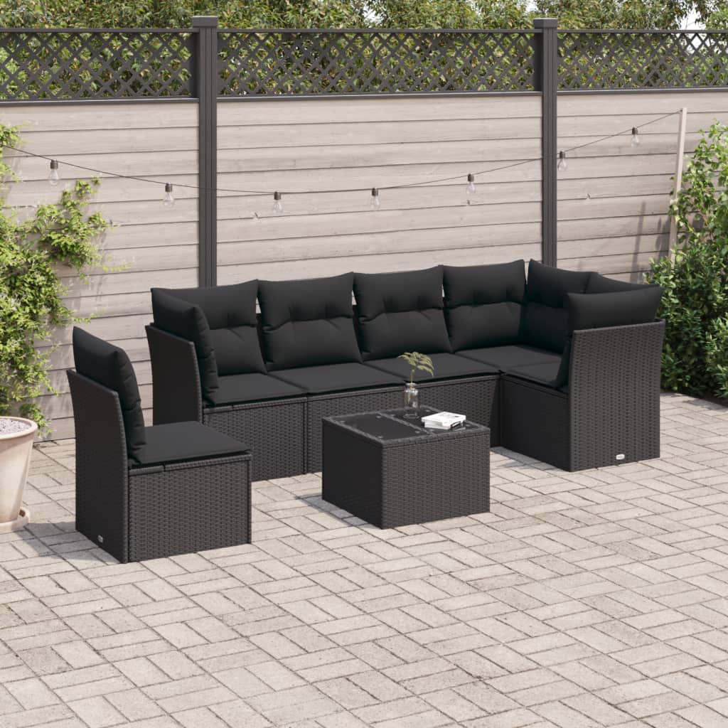 sofasæt til haven 7 dele med hynder polyrattan sort