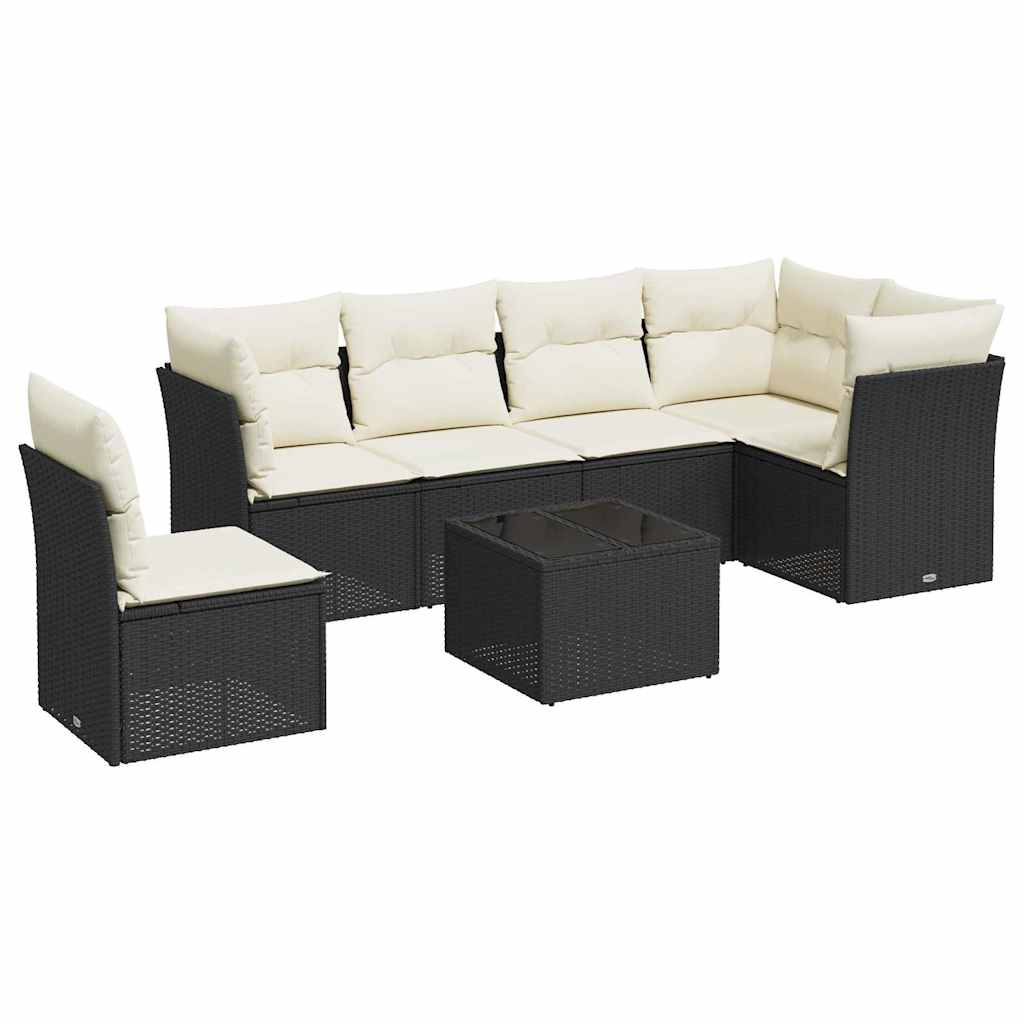 sofasæt til haven 7 dele med hynder polyrattan sort