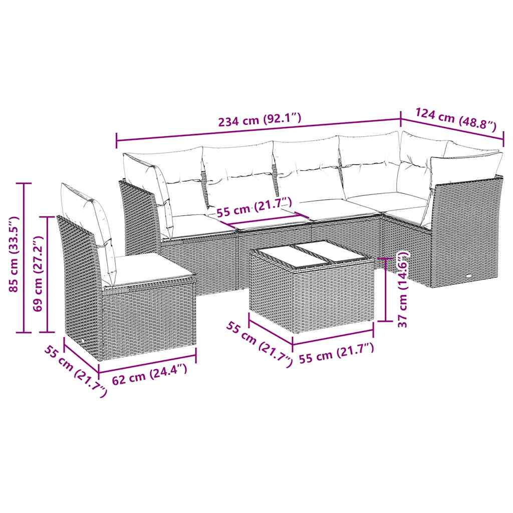 sofasæt til haven 7 dele med hynder polyrattan sort