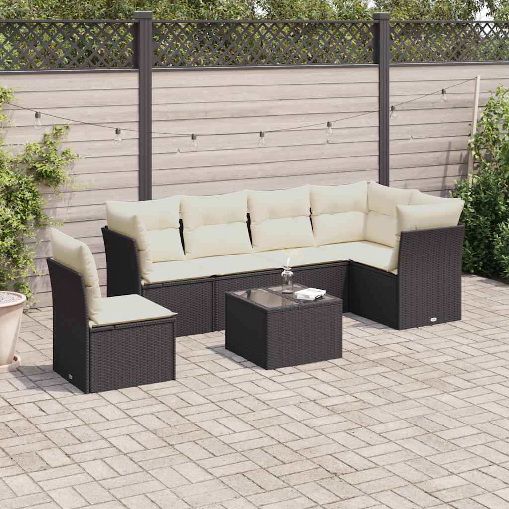 sofasæt til haven 7 dele med hynder polyrattan sort