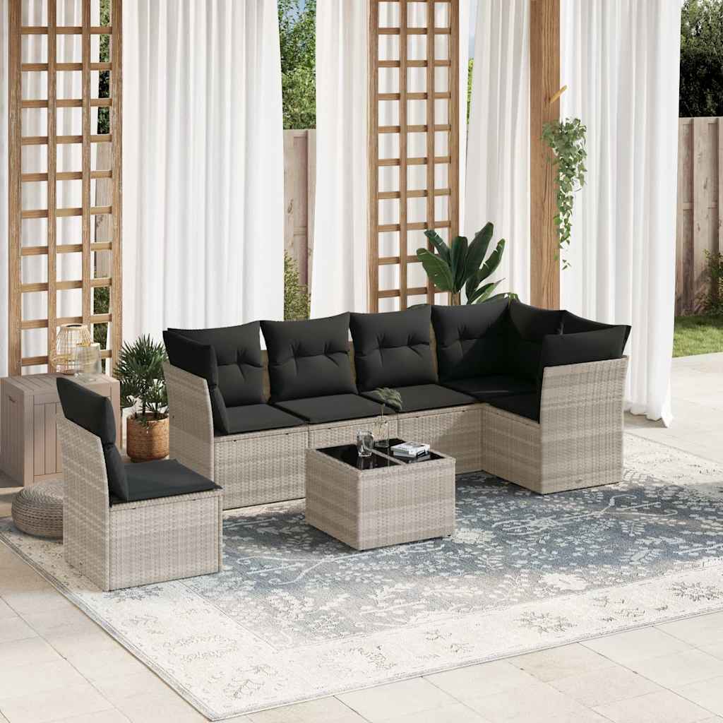 sofasæt til haven 7 dele med hynder polyrattan lysegrå
