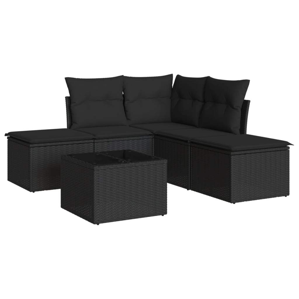 sofasæt til haven 6 dele med hynder polyrattan sort
