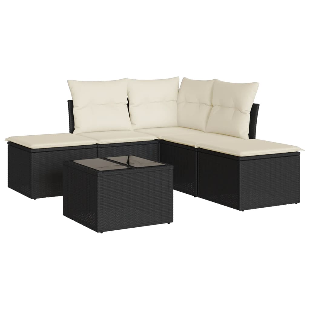 sofasæt til haven 6 dele med hynder polyrattan sort