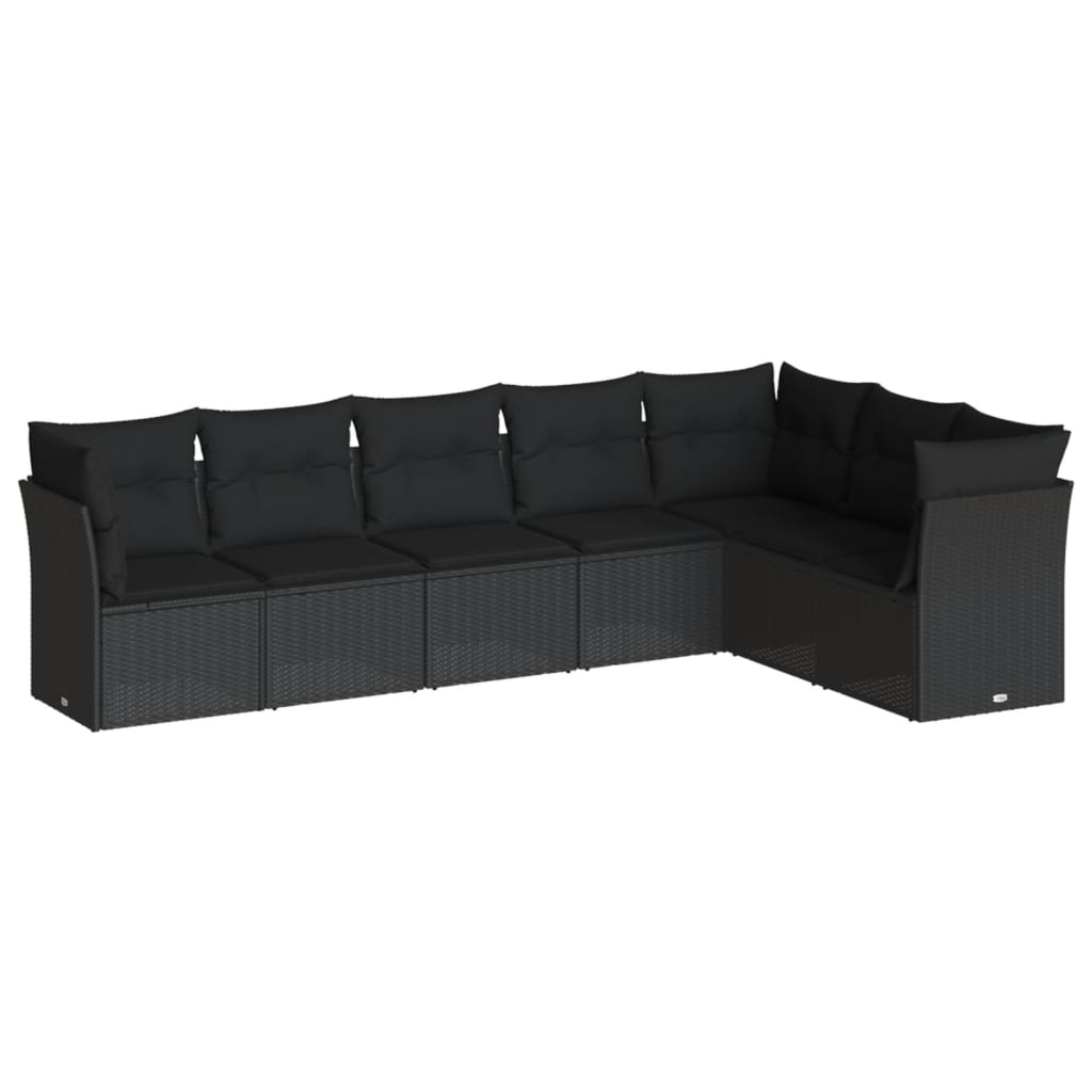 sofasæt til haven 7 dele med hynder polyrattan sort