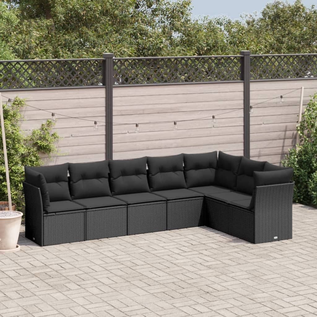 sofasæt til haven 7 dele med hynder polyrattan sort