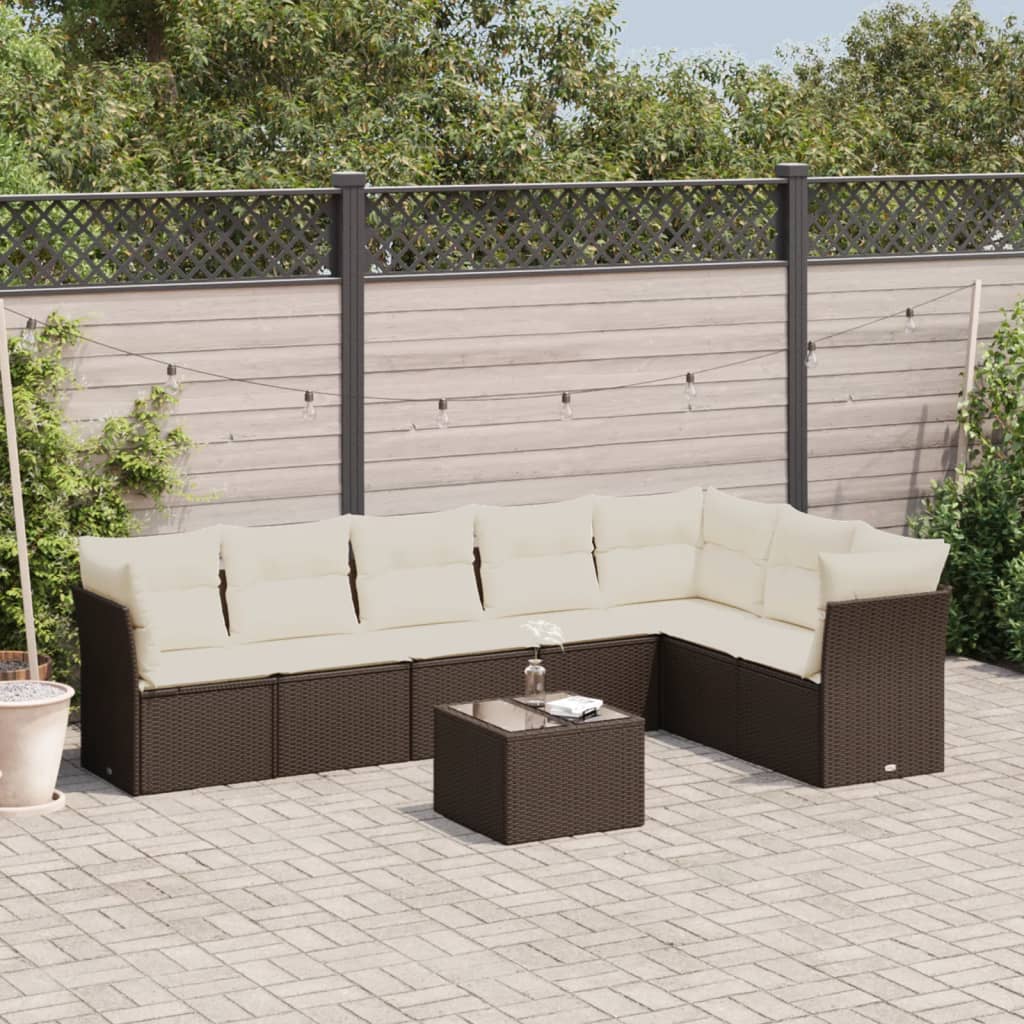 sofasæt til haven 8 dele med hynder polyrattan brun