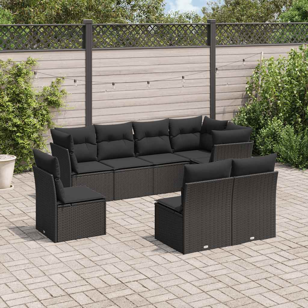 sofasæt til haven 8 dele med hynder polyrattan sort