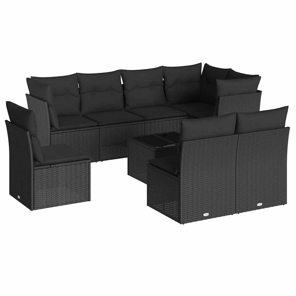 sofasæt til haven 9 dele med hynder polyrattan sort