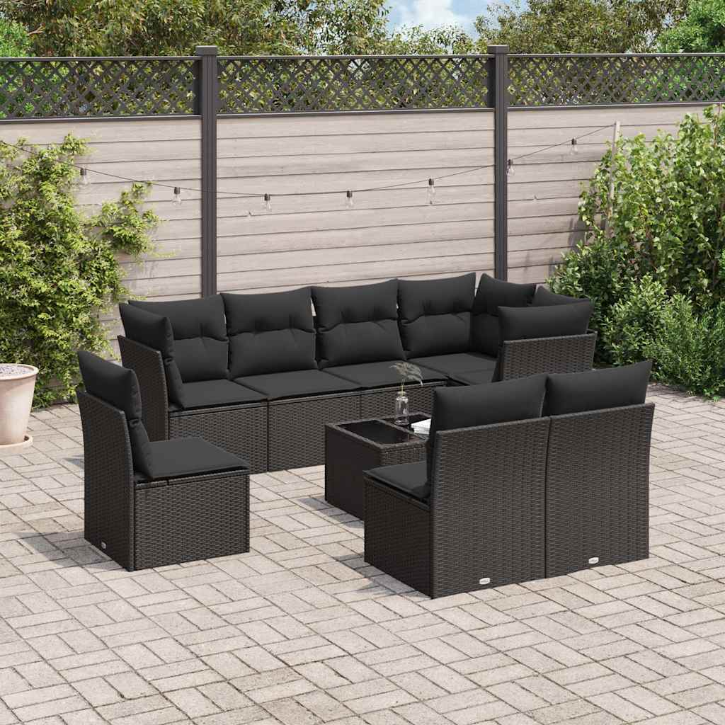 sofasæt til haven 9 dele med hynder polyrattan sort