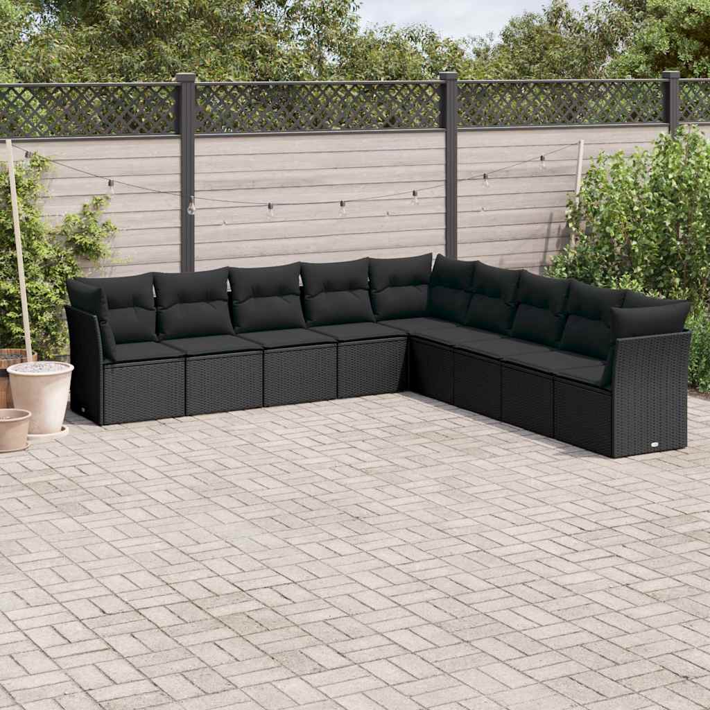 sofasæt til haven 9 dele med hynder polyrattan sort