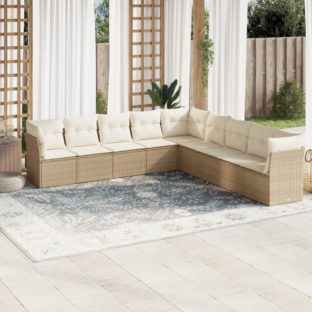 sofasæt til haven 9 dele med hynder polyrattan beige