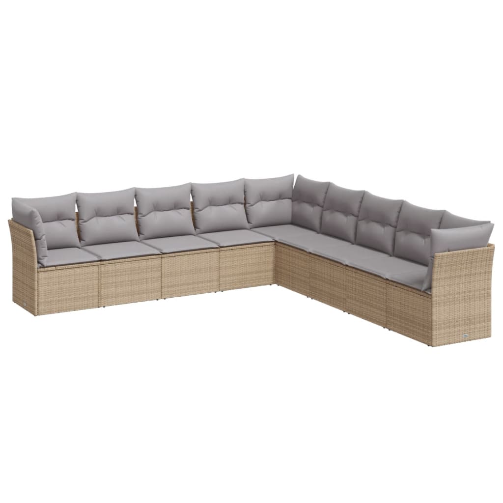 sofasæt til haven 9 dele med hynder polyrattan beige