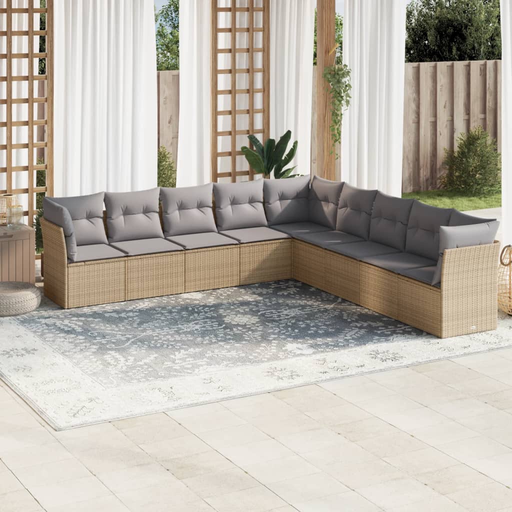 sofasæt til haven 9 dele med hynder polyrattan beige