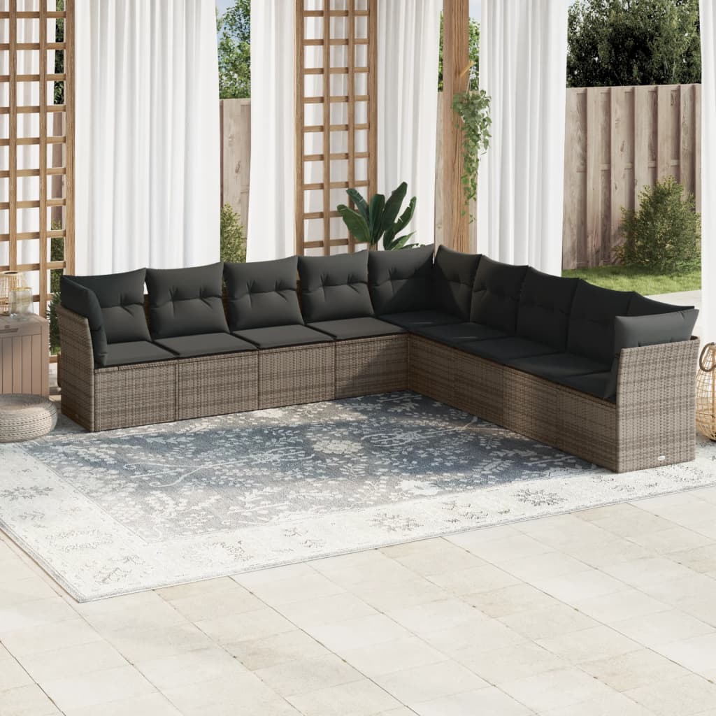 sofasæt til haven 9 dele med hynder polyrattan grå