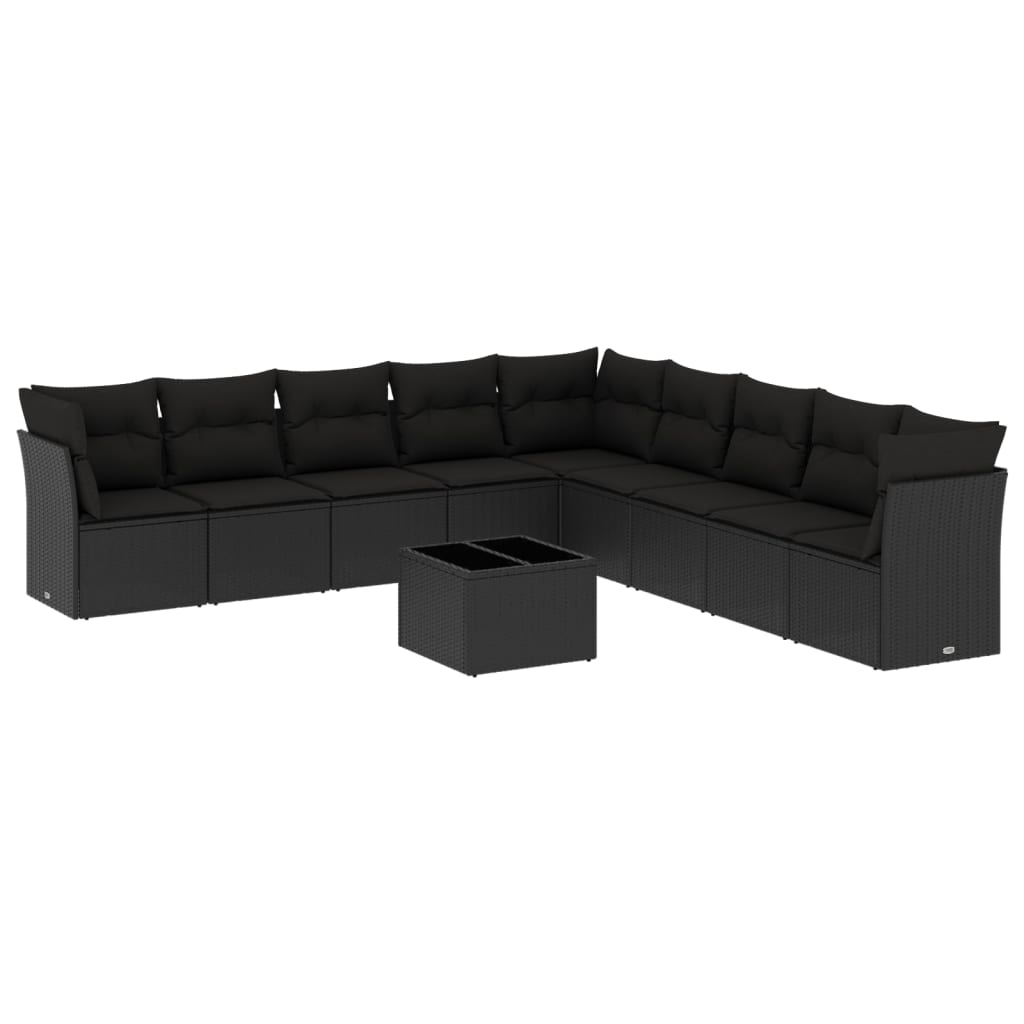 sofasæt til haven 10 dele med hynder polyrattan sort