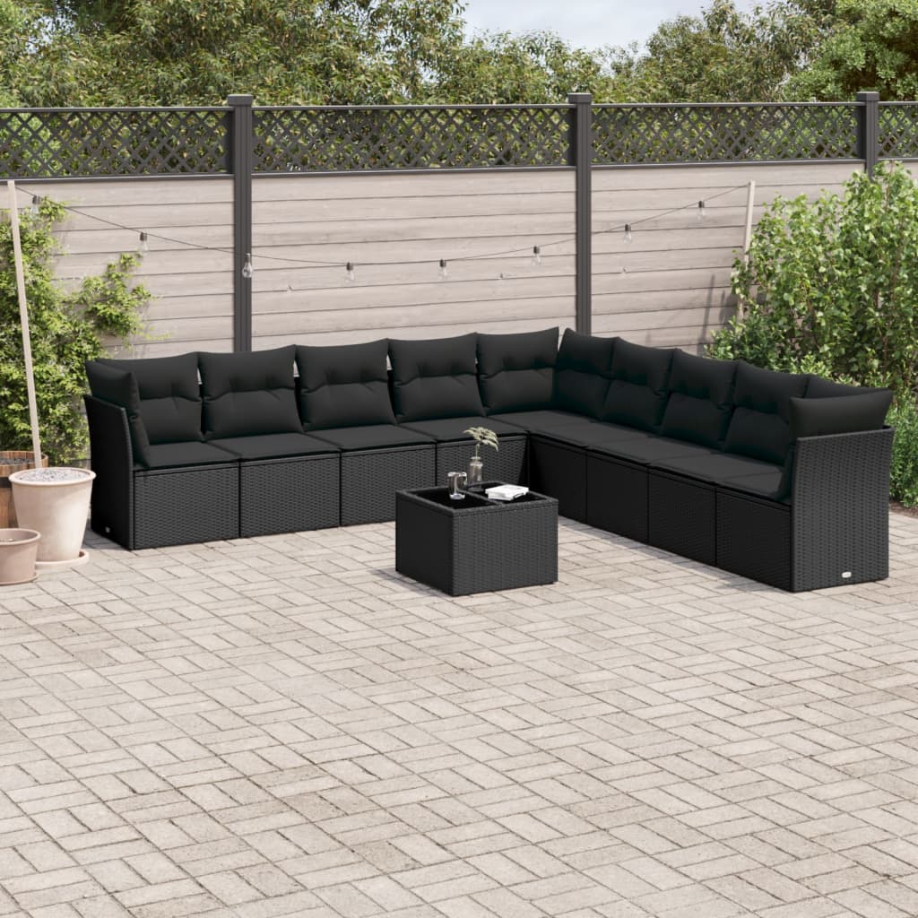 sofasæt til haven 10 dele med hynder polyrattan sort
