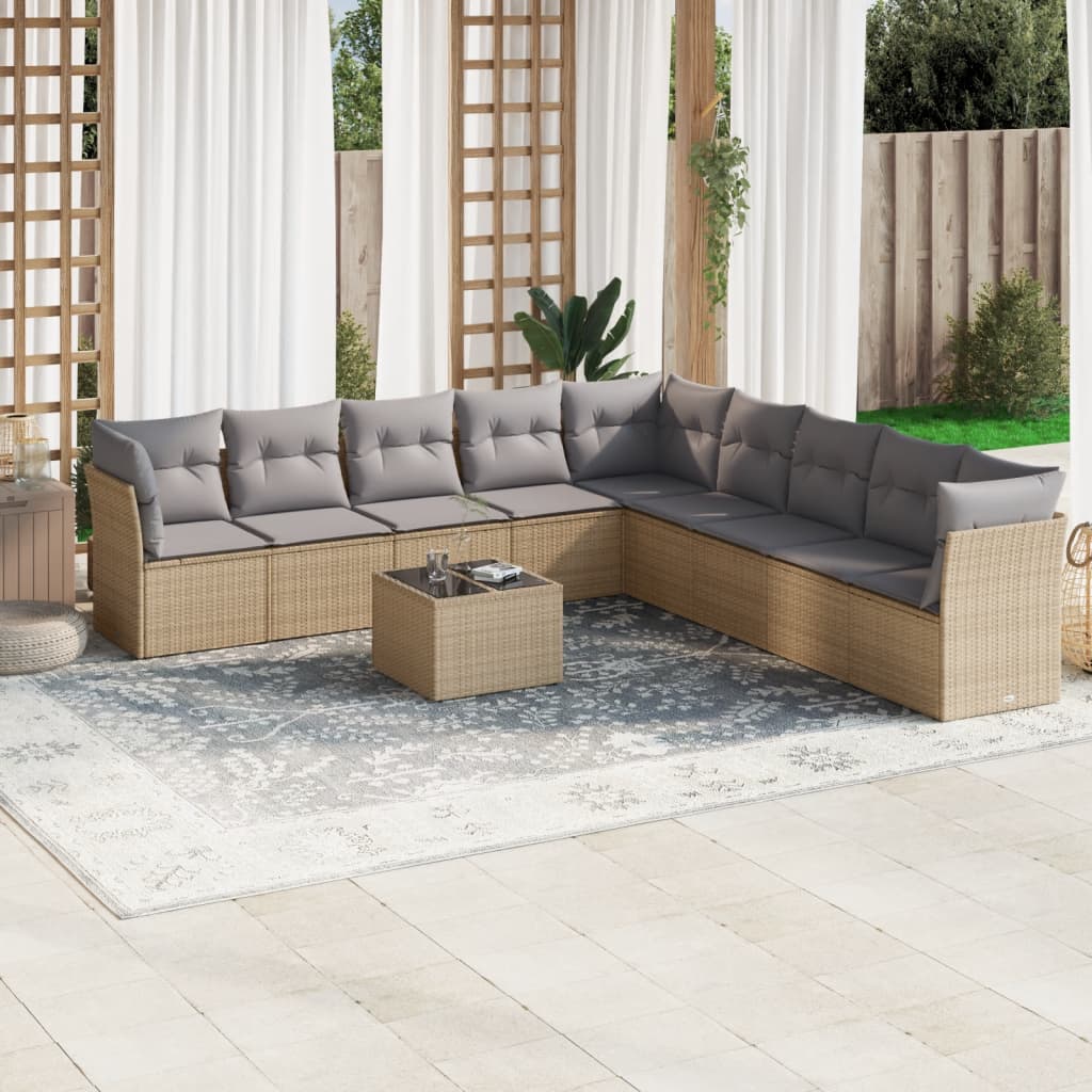 sofasæt til haven 10 dele med hynder polyrattan beige