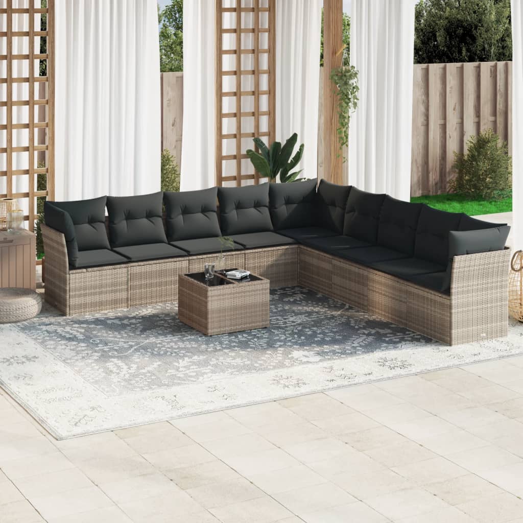 sofasæt til haven 10 dele med hynder polyrattan lysegrå