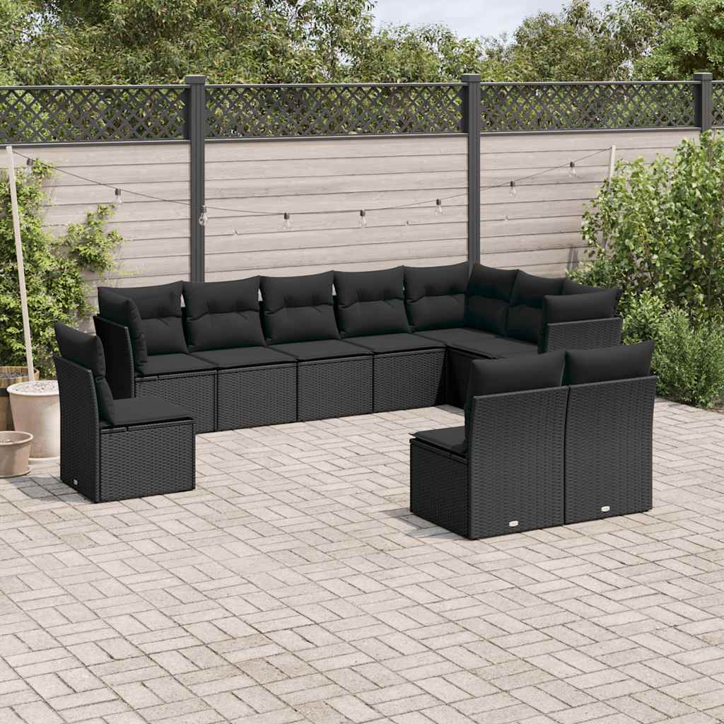 sofasæt til haven 10 dele med hynder polyrattan sort