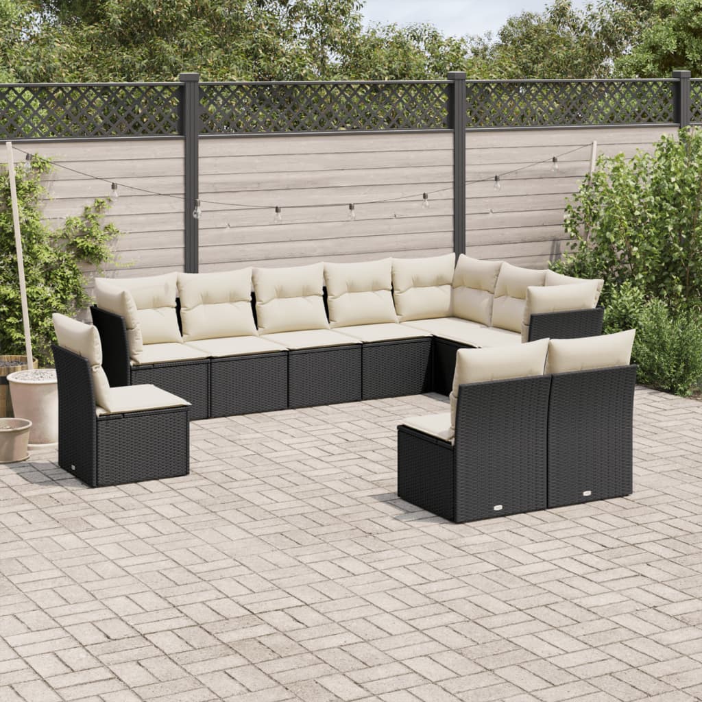 sofasæt til haven 10 dele med hynder polyrattan sort
