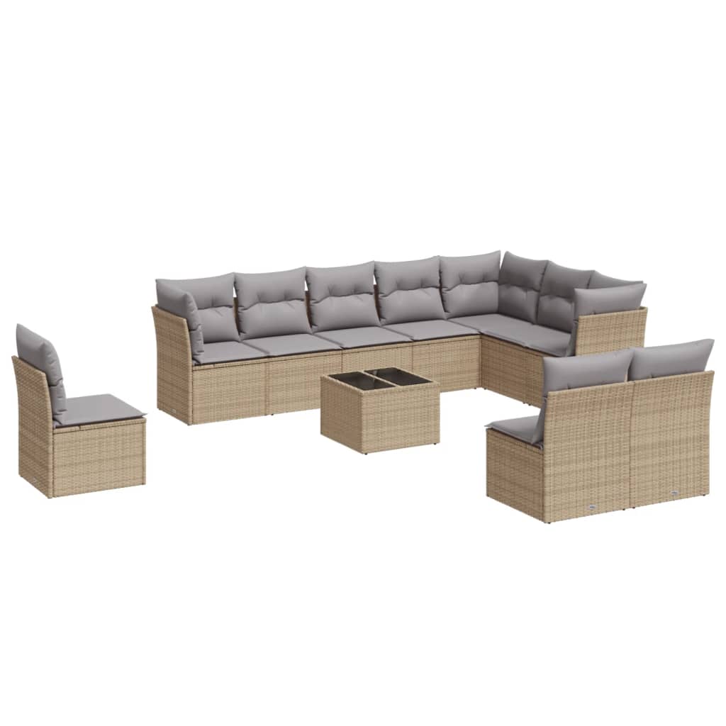 sofasæt til haven 11 dele med hynder polyrattan beige