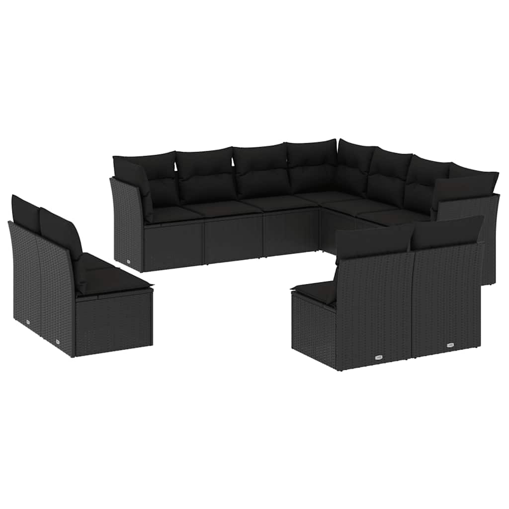 sofasæt til haven 11 dele med hynder polyrattan sort