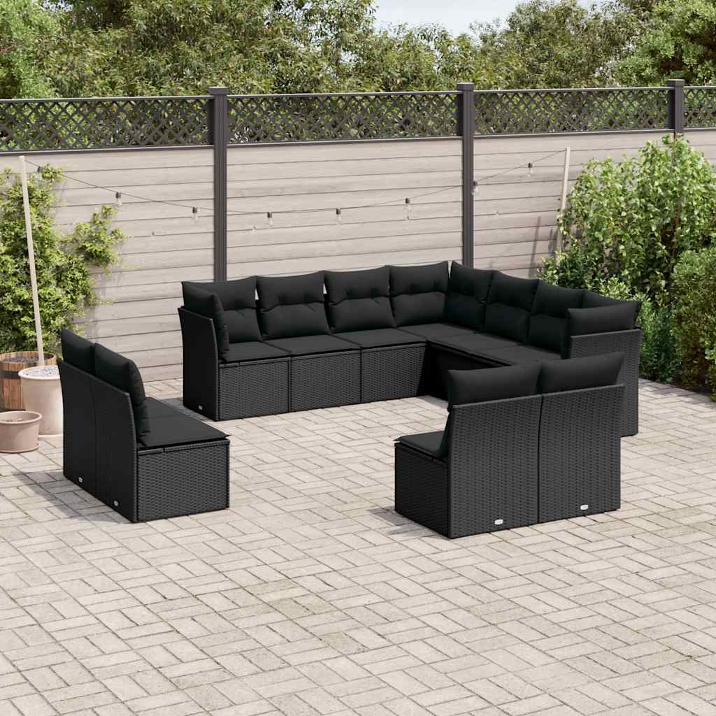 sofasæt til haven 11 dele med hynder polyrattan sort