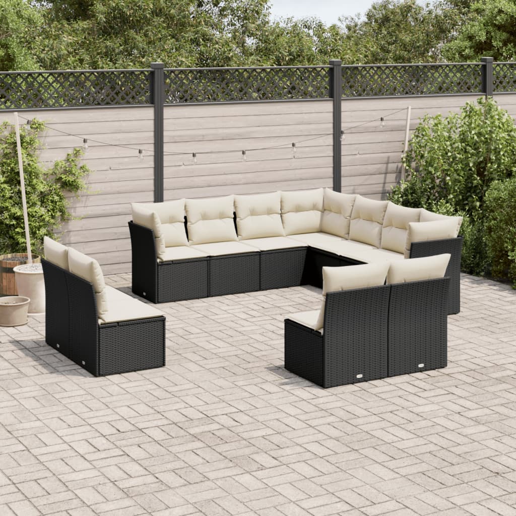 sofasæt til haven 11 dele med hynder polyrattan sort