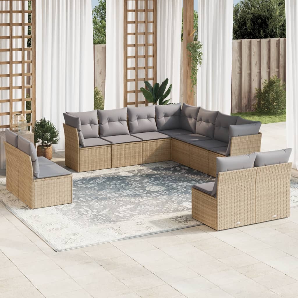 sofasæt til haven 11 dele med hynder polyrattan beige