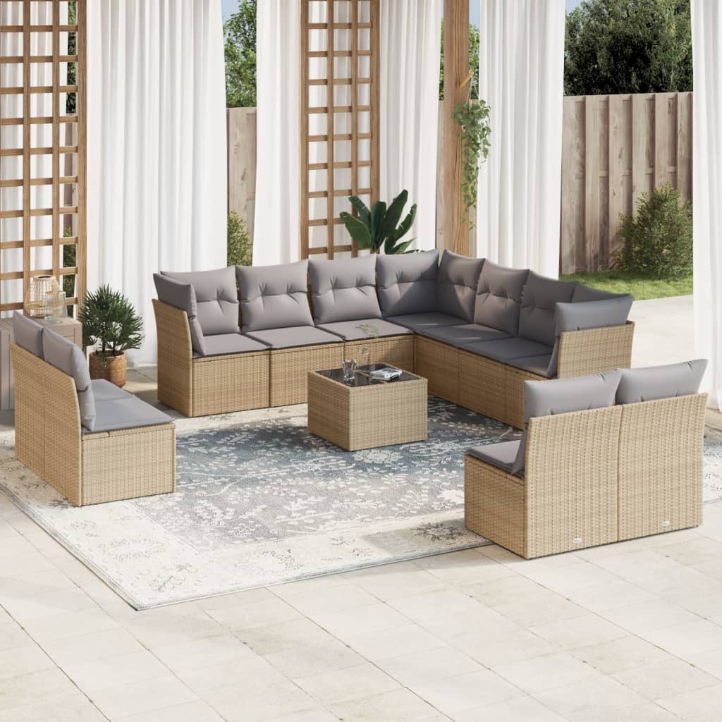 sofasæt til haven 12 dele med hynder polyrattan beige