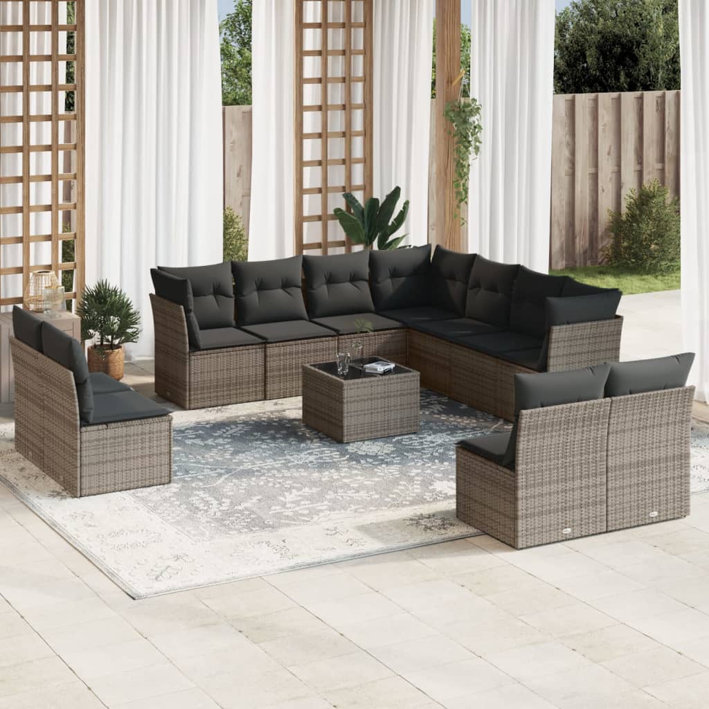 sofasæt til haven 12 dele med hynder polyrattan grå