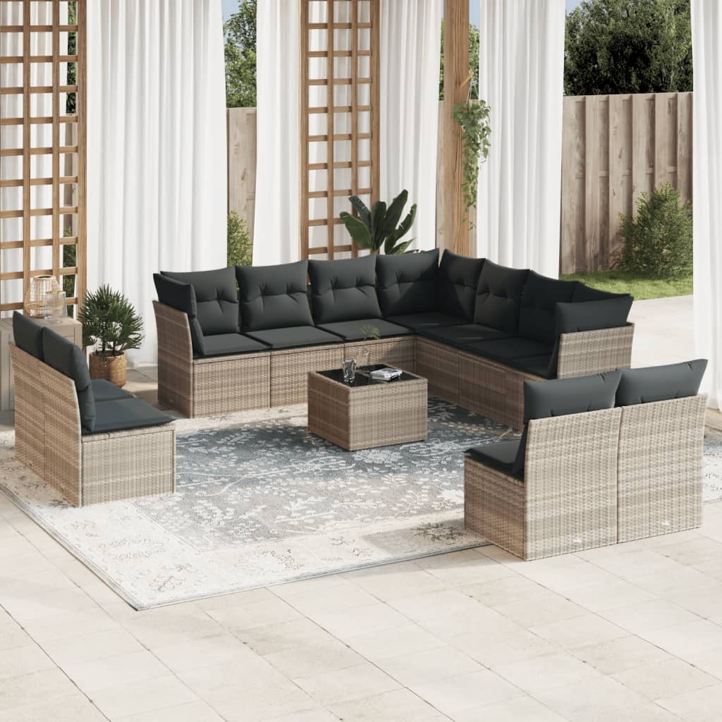 sofasæt til haven 12 dele med hynder polyrattan lysegrå