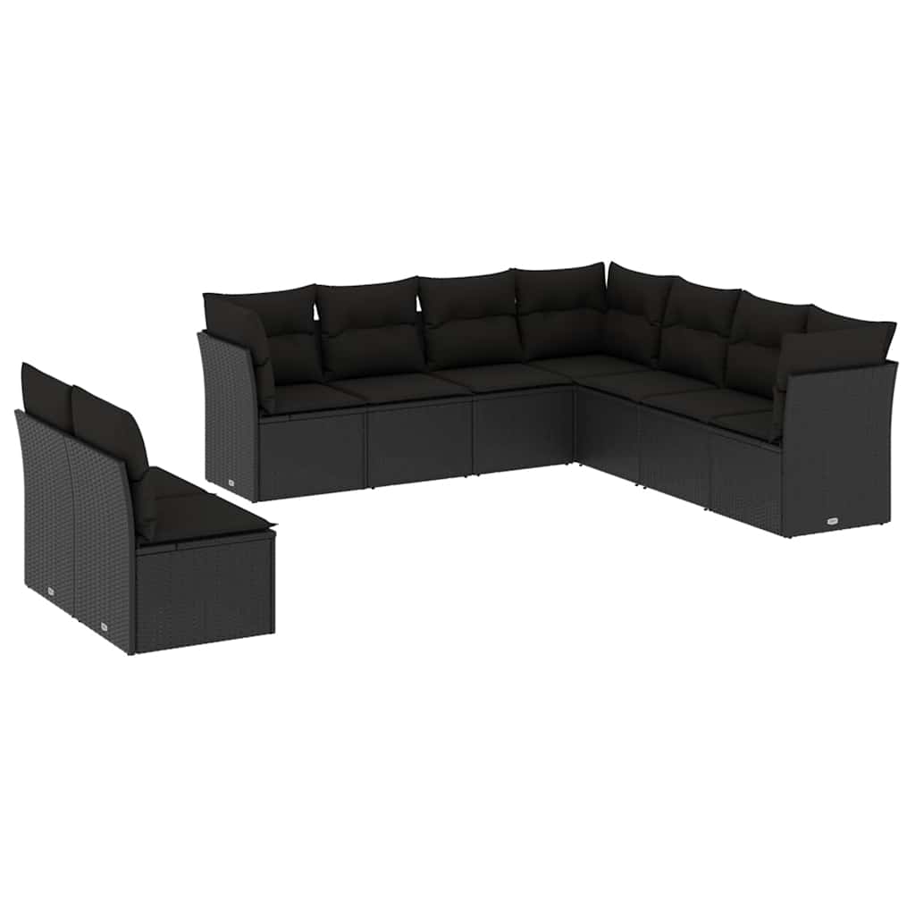 sofasæt til haven 9 dele med hynder polyrattan sort
