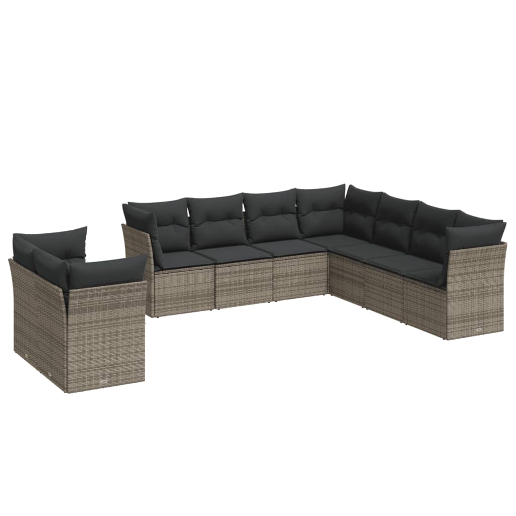 sofasæt til haven 9 dele med hynder polyrattan grå