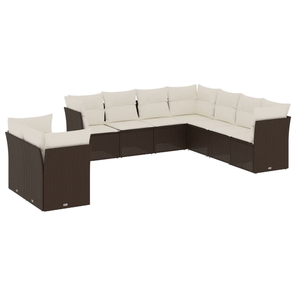 sofasæt til haven 9 dele med hynder polyrattan brun