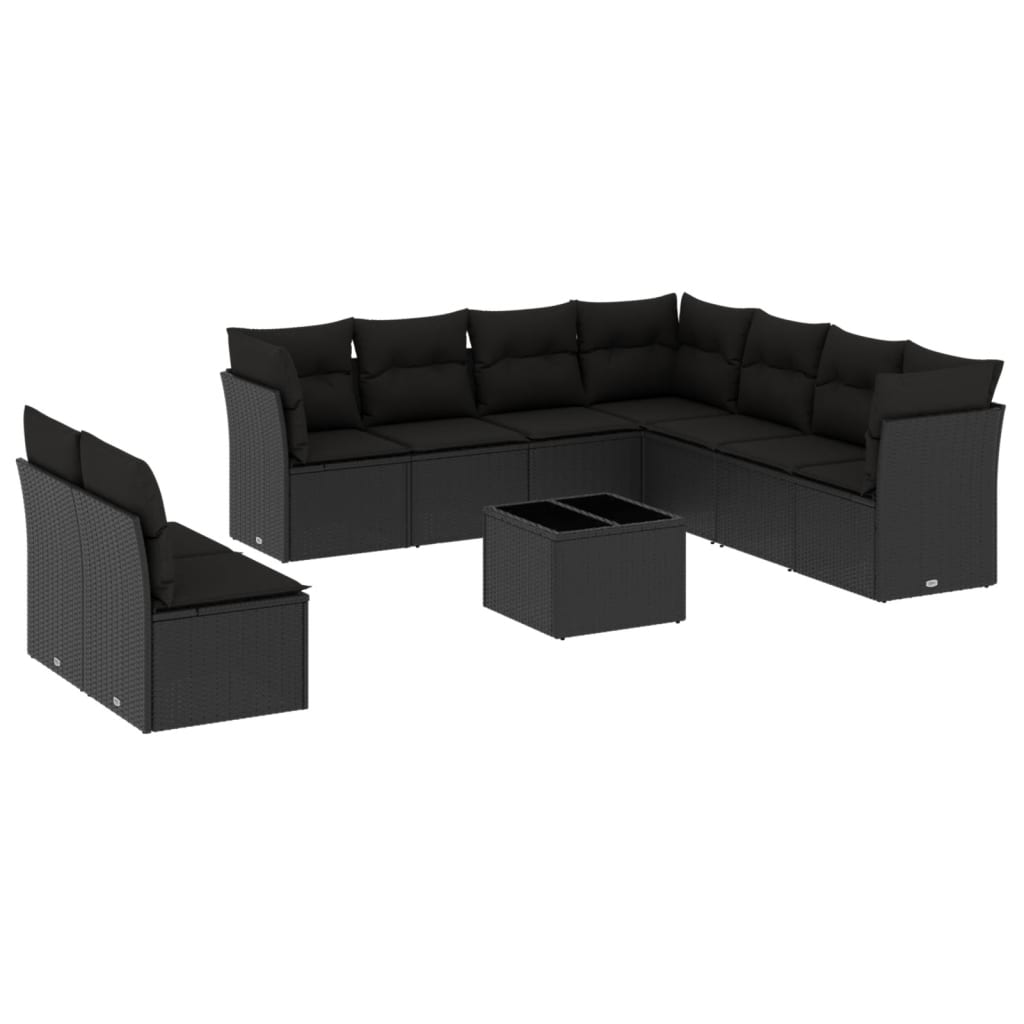 sofasæt til haven 10 dele med hynder polyrattan sort