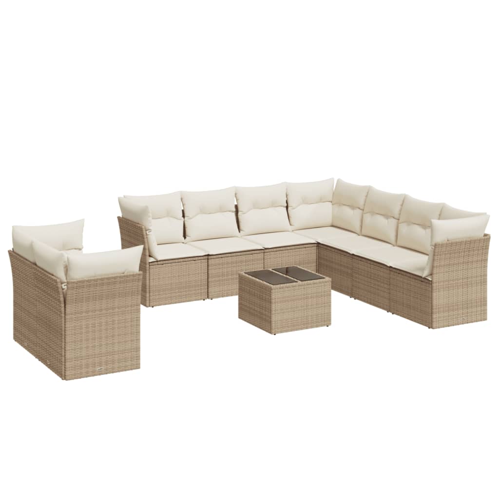 sofasæt til haven 10 dele med hynder polyrattan beige