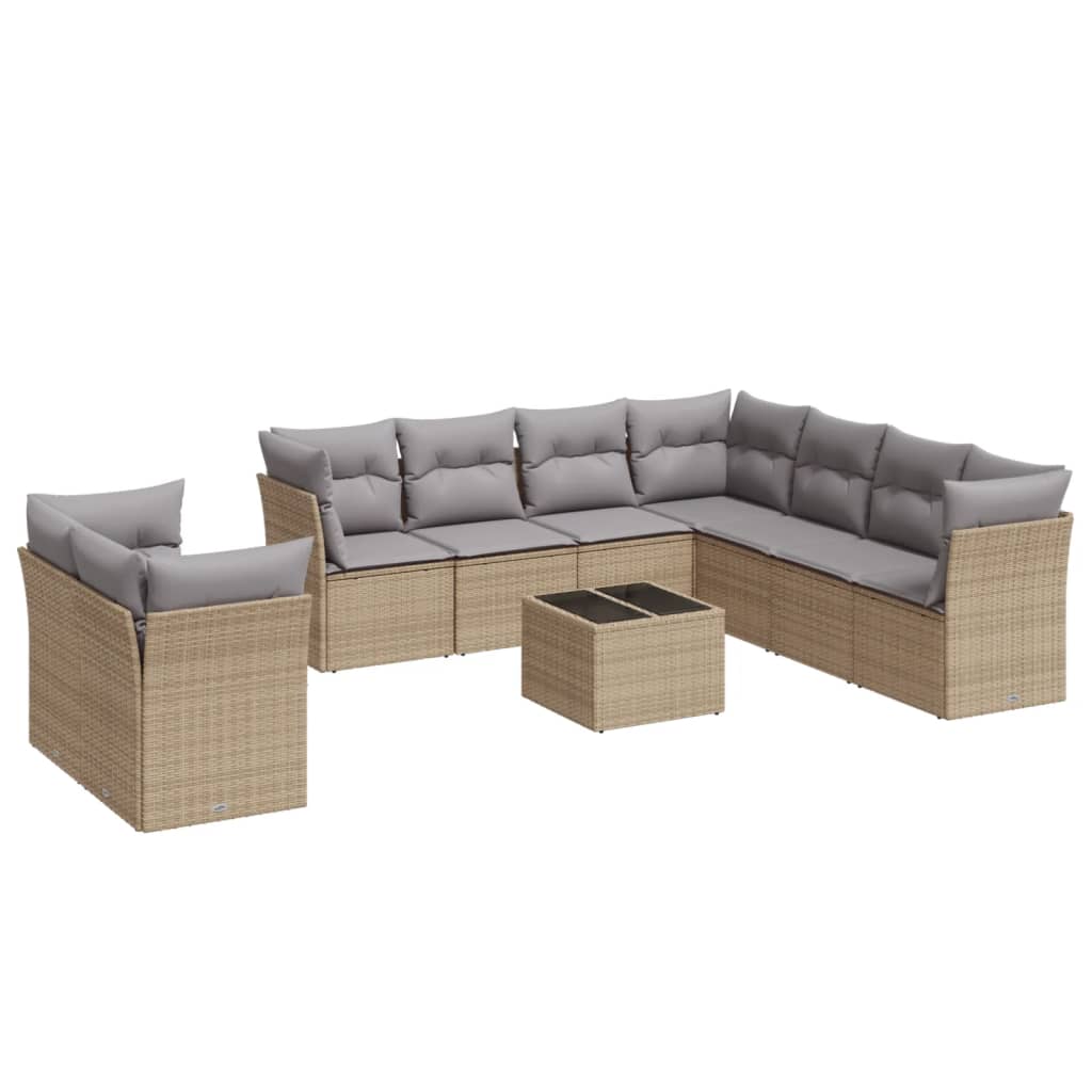sofasæt til haven 10 dele med hynder polyrattan beige