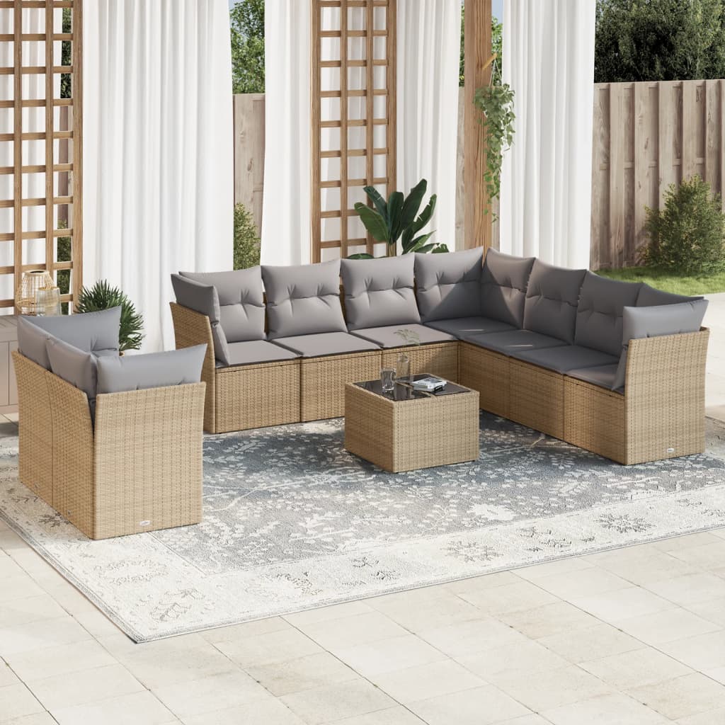 sofasæt til haven 10 dele med hynder polyrattan beige