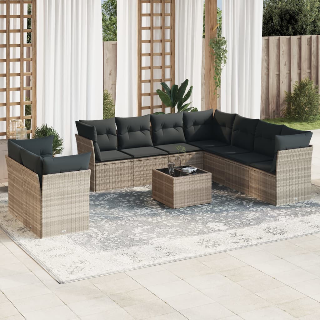 sofasæt til haven 10 dele med hynder polyrattan lysegrå