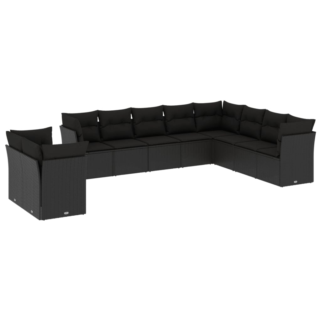 sofasæt til haven 10 dele med hynder polyrattan sort
