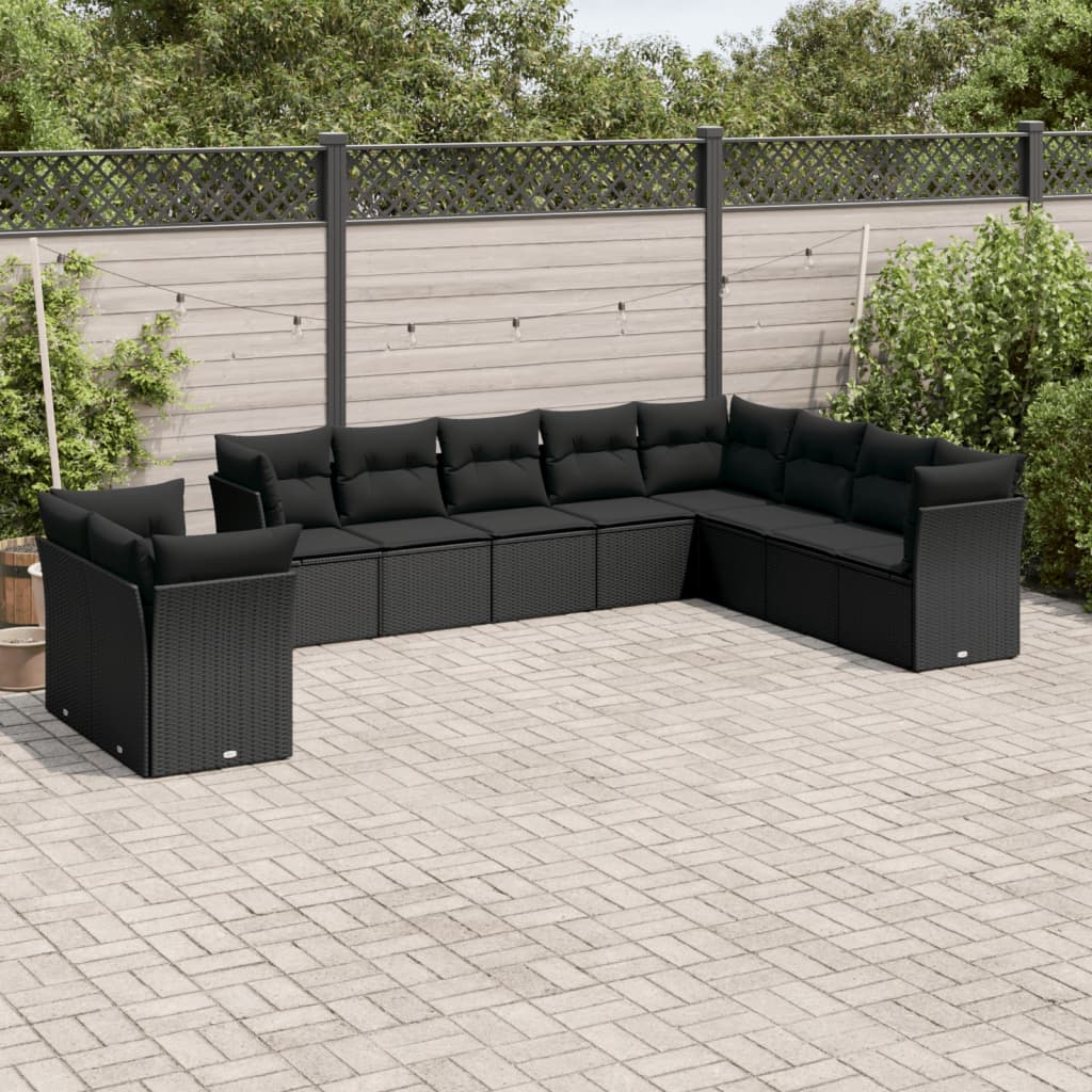 sofasæt til haven 10 dele med hynder polyrattan sort