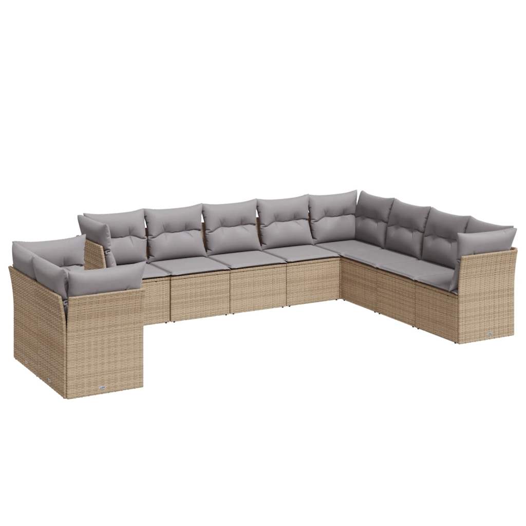 sofasæt til haven 10 dele med hynder polyrattan beige