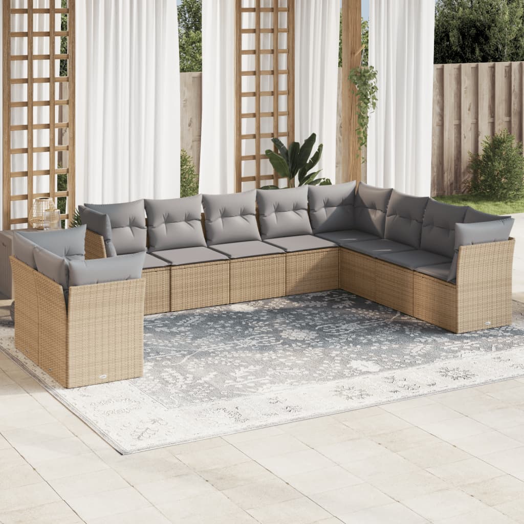 sofasæt til haven 10 dele med hynder polyrattan beige