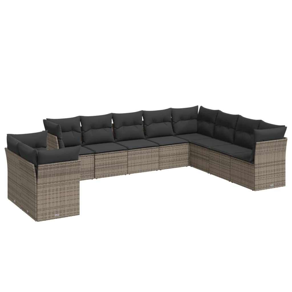 sofasæt til haven 10 dele med hynder polyrattan grå