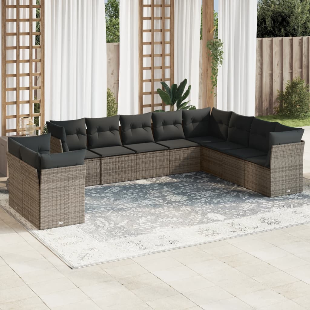 sofasæt til haven 10 dele med hynder polyrattan grå