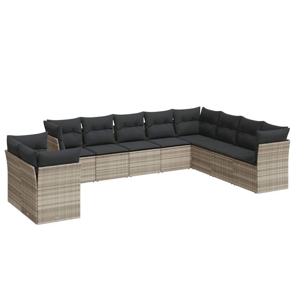 sofasæt til haven 10 dele med hynder polyrattan lysegrå