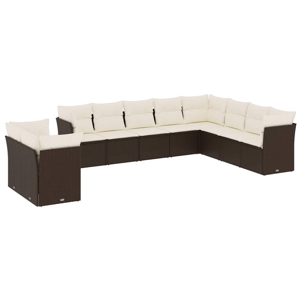 sofasæt til haven 10 dele med hynder polyrattan brun
