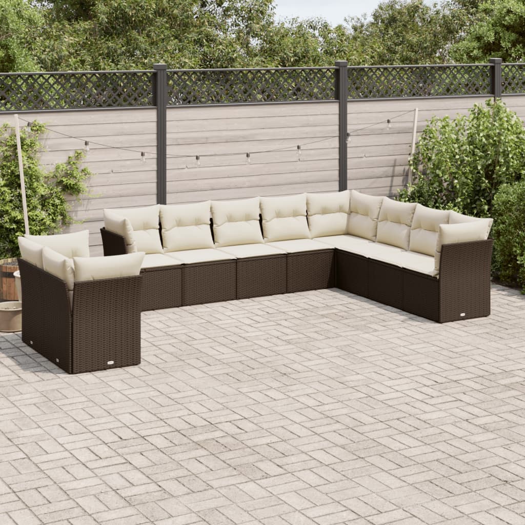 sofasæt til haven 10 dele med hynder polyrattan brun